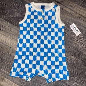 Old Navy Blue Checkered Knit Baby Romper 3-6M Sleeveless NWT Alternative Grunge